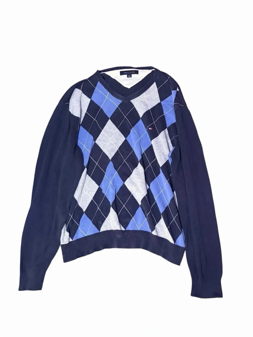 Tommy Hilfiger Argyle V-Neck Sweater Size: L/G Classic Tommy Hilfiger V-neck